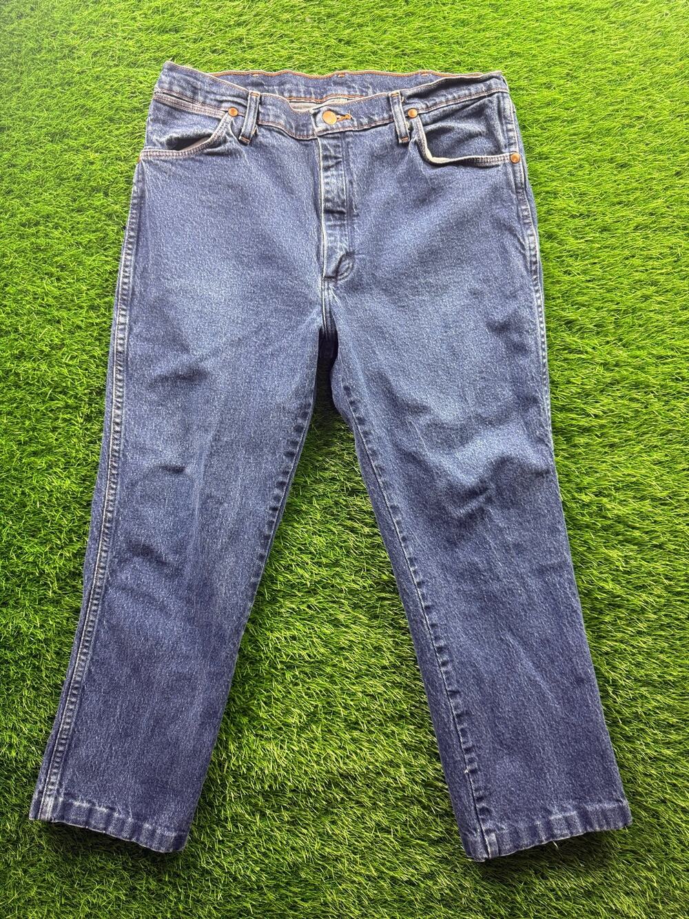 Wrangler Jeans Mens 36x30 Cowboy Cut Bootcut Stretch Indigo Denim Western Work